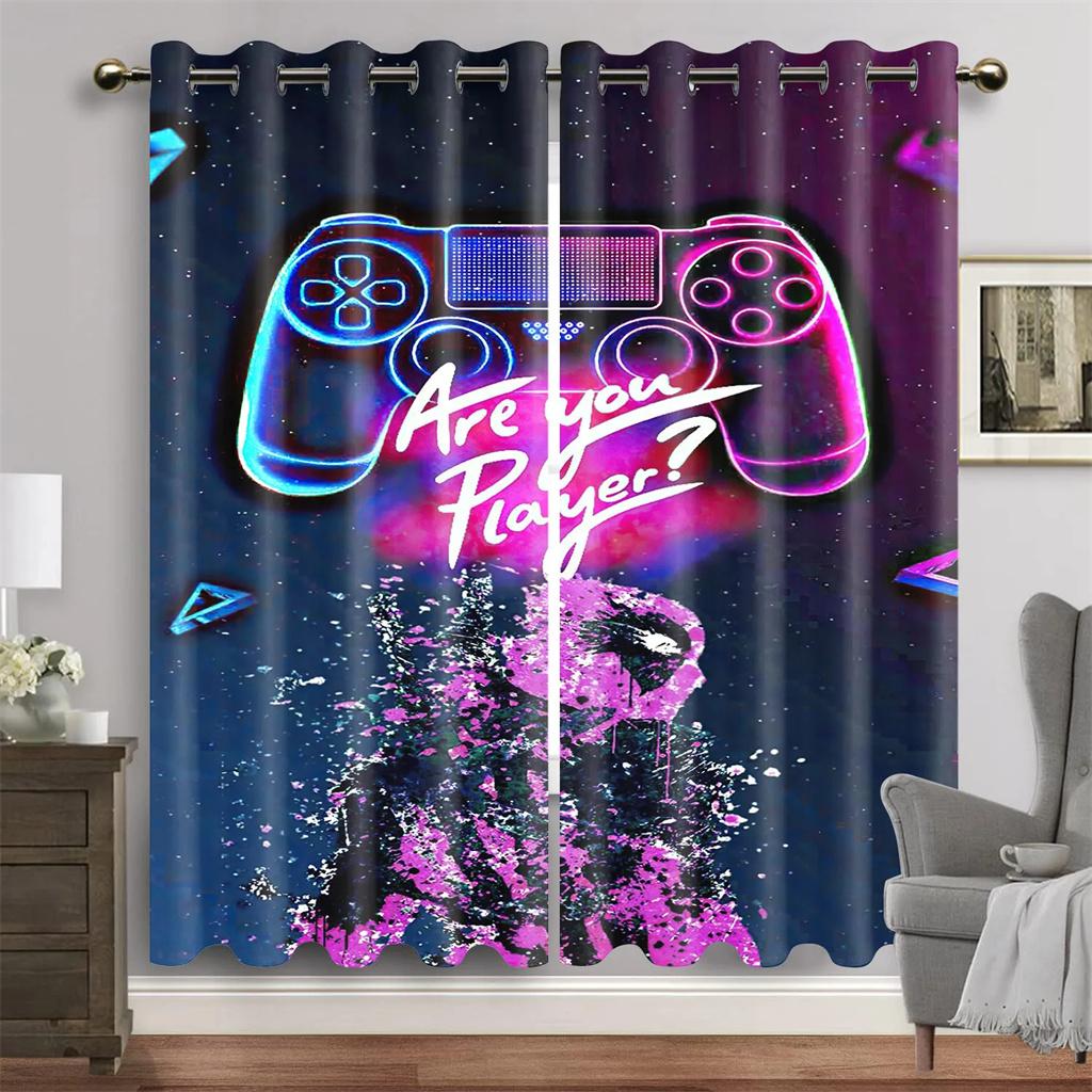 2 panel Gamepad Printed Curtains for Esports Room Large Windows Floor-to-ceiling Window Blinds Grommet Top cortinas Drapes