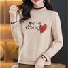 Women's Thickened Wool Sweater Autumn Winter Half-High Neck Printed Wool Sweater Loose Knit Pullover Top