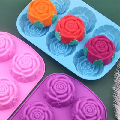 1 Stuks Bakplaat Maken DIY Gereedschap Snoep Decoratie 6 Holtes Siliconen Roos Vorm Keukenbenodigdheden Fondant Zeep Mal