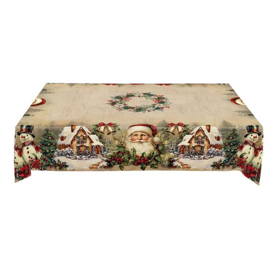 Christmas Tablecloth Winter Snowman Xmas Tree Wreath Design Rectangle Tablecloths Washable Fabric Table Cover for Dining Holiday Parties Decor