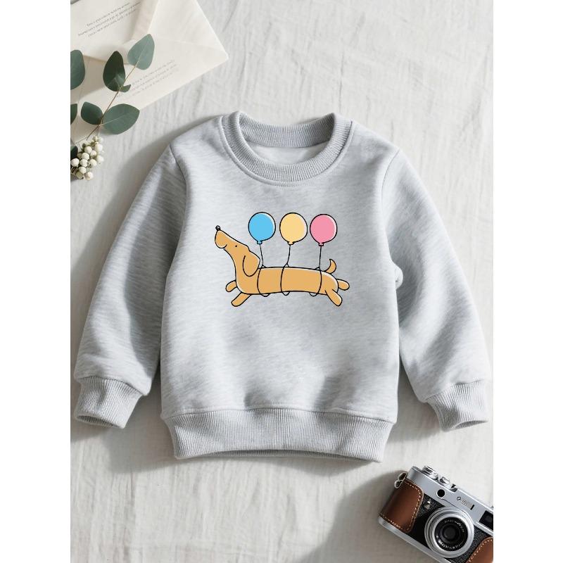 European sizes Balloon Puppy children's crewneck sweatshirt, casual long-sleeve crewneck pullover with slightly stretchy fabric