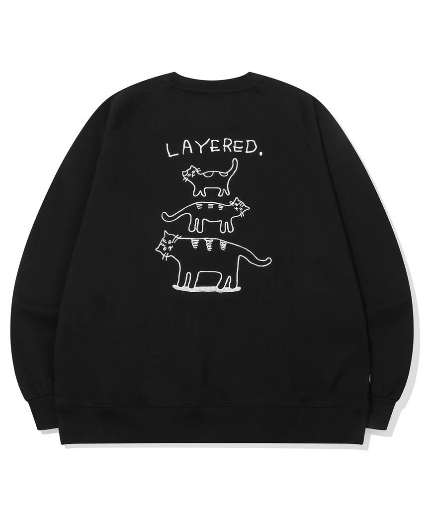 CPGN STUDIO Layered Cat Embroidered Sweatshirt Black