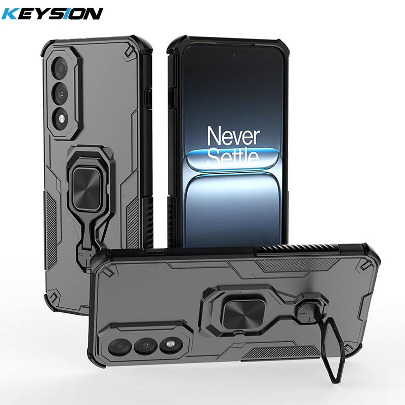 KEYSION Capa Armadura à Prova de Choque para OnePlus Nord 5 5G Silicone+PC Suporte de Anel Metálico Vertical para Viver Capa de Telefone para OnePlus Nord CE5