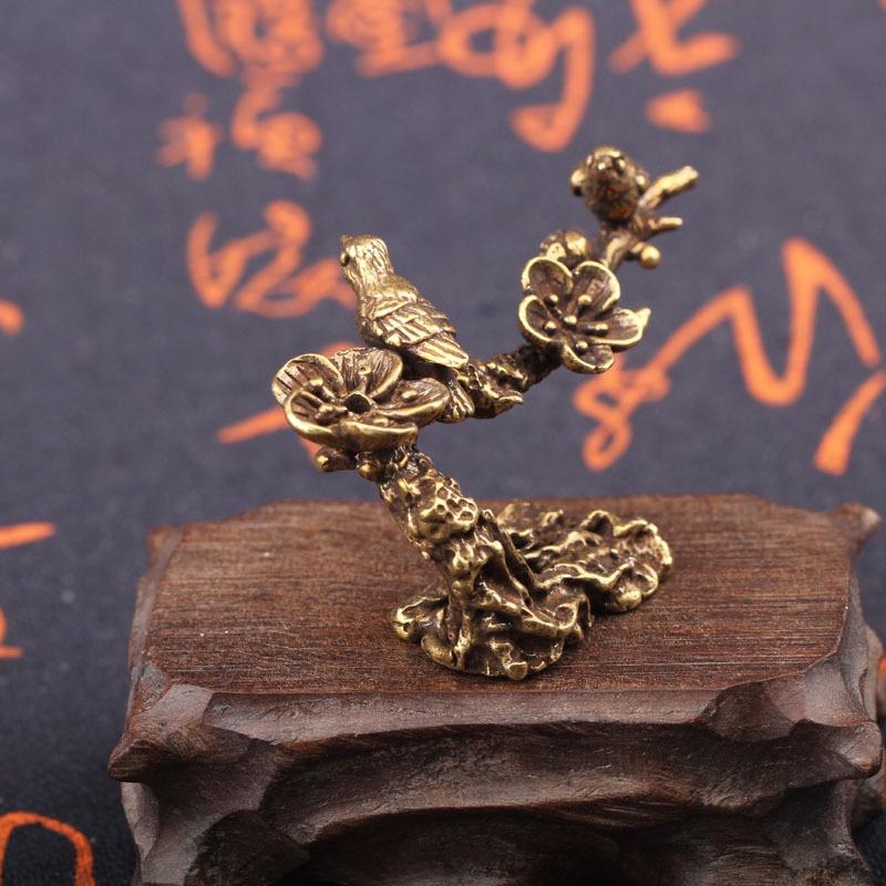 MIT Pure Copper Plum Tree Happy Magpie Bird Miniature Ornaments Antique Brass Cuckoo Figurine Tea Table Decorations Desk Decor Craft