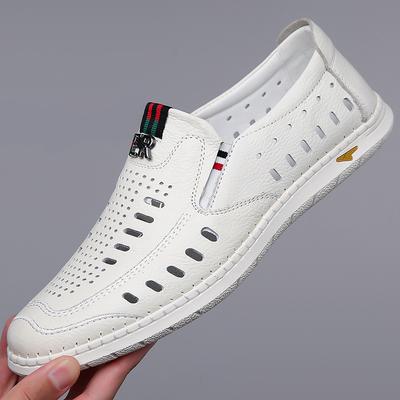 2024 Shoes for Men Genuine Leather Casual Shoes Summer New Hollow Out Slip-on Loafers Fashion Leather Sandals