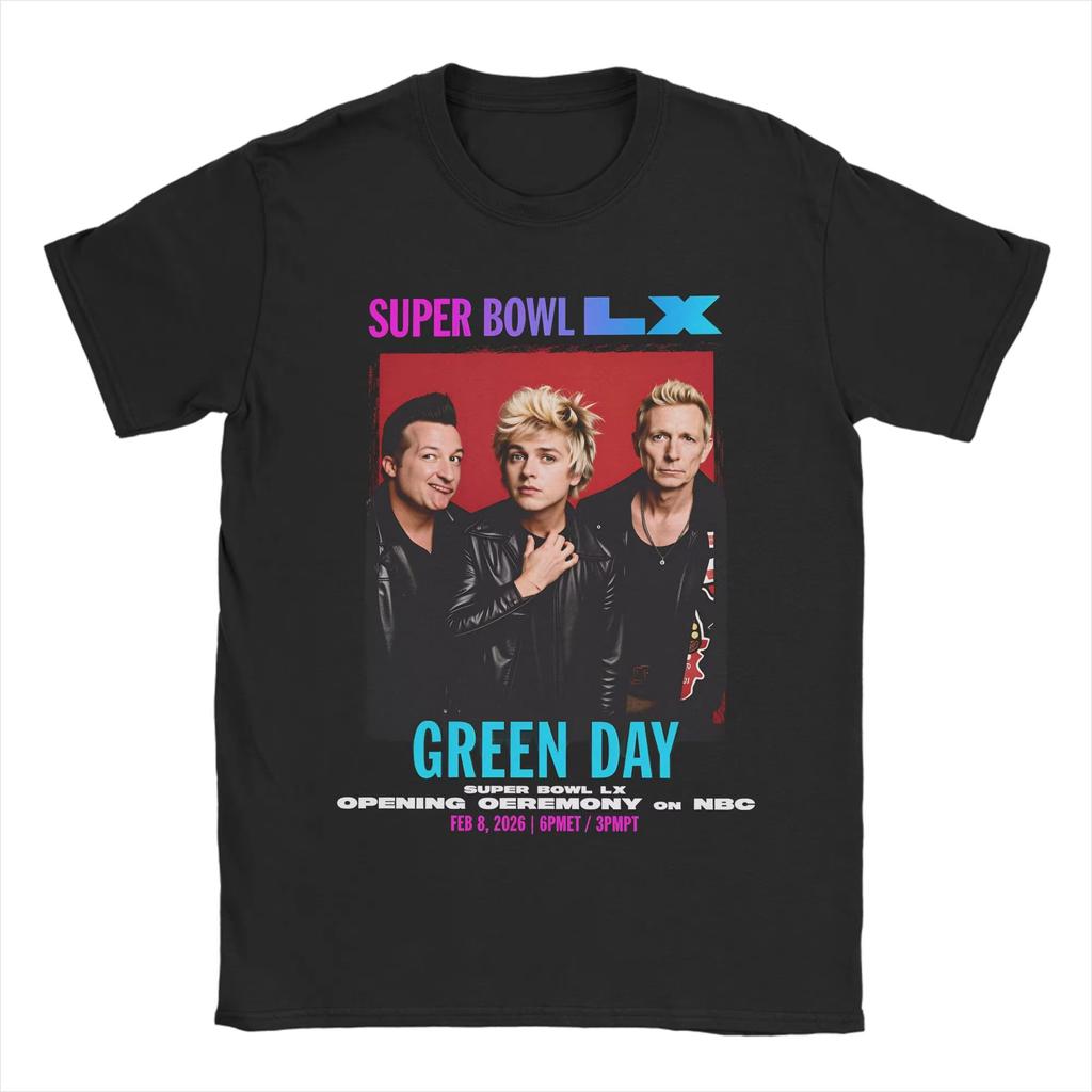 2026 New Green Day Super Bowl LX Graphic Tshirt Cotton Unisex Short Sleeve Loose Shirt Y2k Rock Fashion Summer Unisex Streetwear