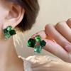 Geometric Green Crystal Sugar Cube Stud Earrings for Women - Fashionable, Versatile, Light Luxury
