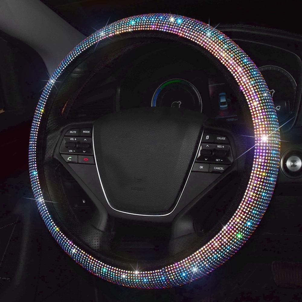 38cm Bling Rhinestones Κάλυμμα Τιμονιού για Γυναικεία Κορίτσι με Κρυστάλλινο Διαμάντι Sparkling Car SUV Αναπνεύσιμα αντιολισθητικά Universal καλύμματα τιμονιού
