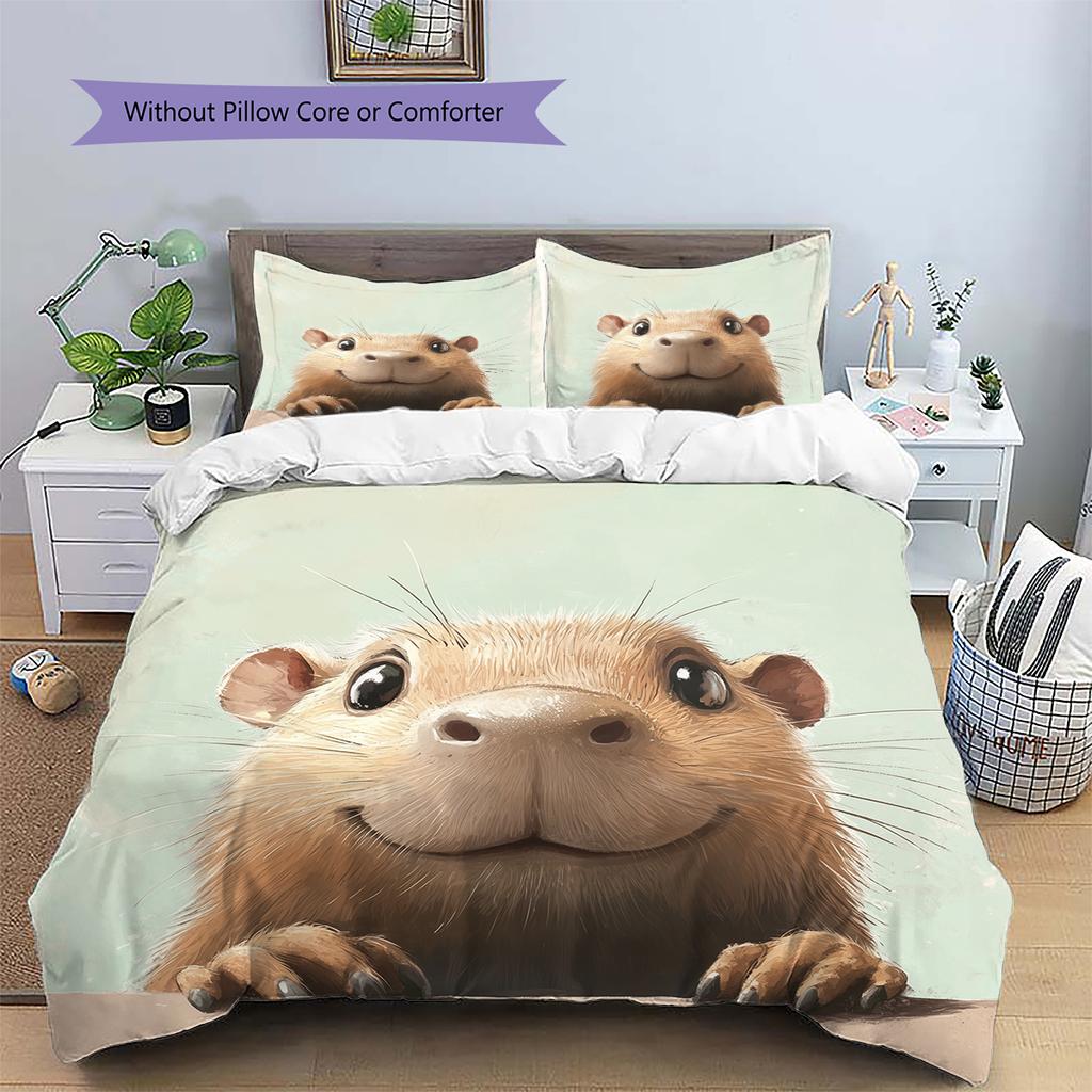 Capybara Pattern Bedding Home Decoration Birthday Gift (1 * Duvet Cover + 2 * Pillowcase, Without Core)