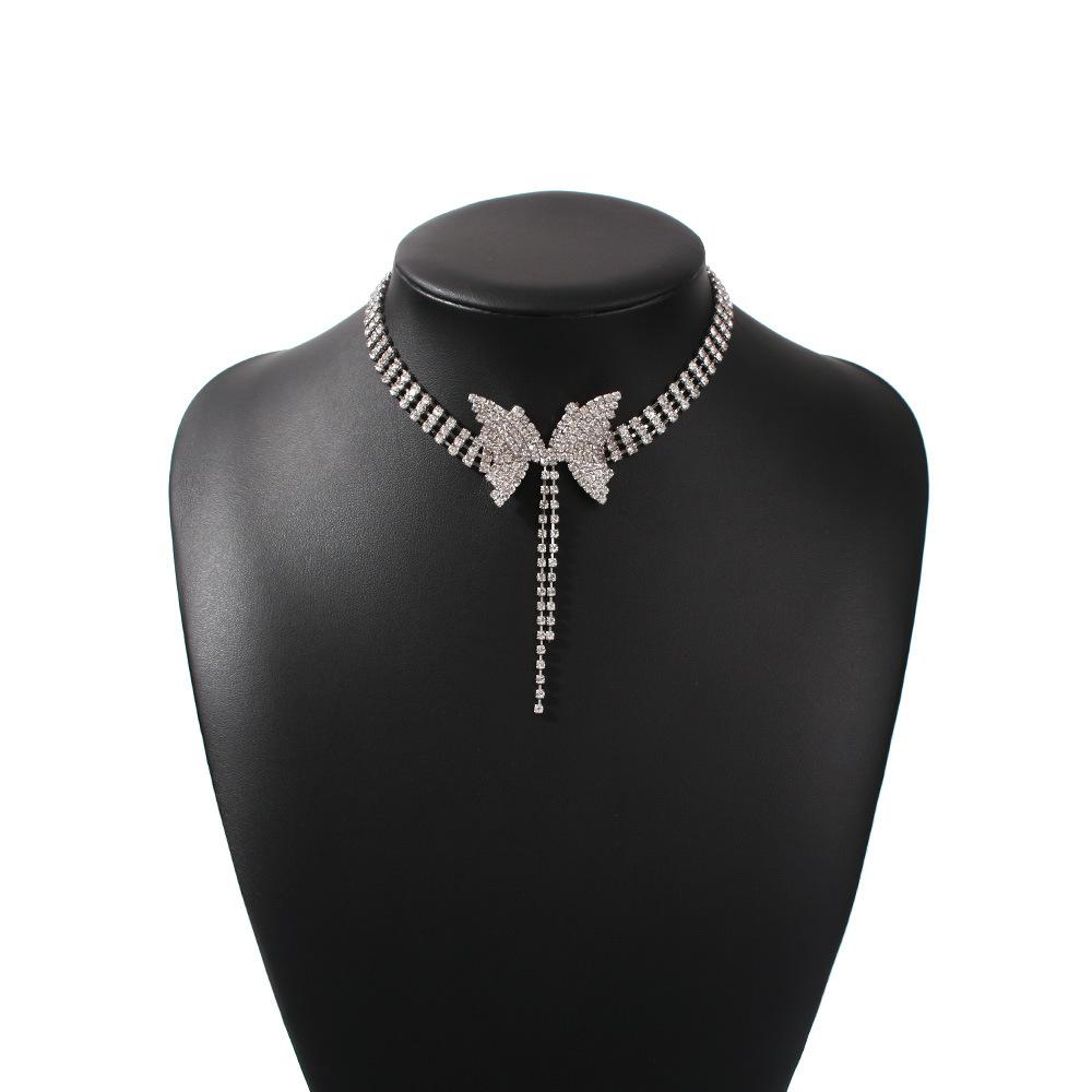 Tooxika Temperament Pełny Diament Kokardka Krótki Naszyjnik Trend Mody Słodki Niszowy Naszyjnik Choker Damski