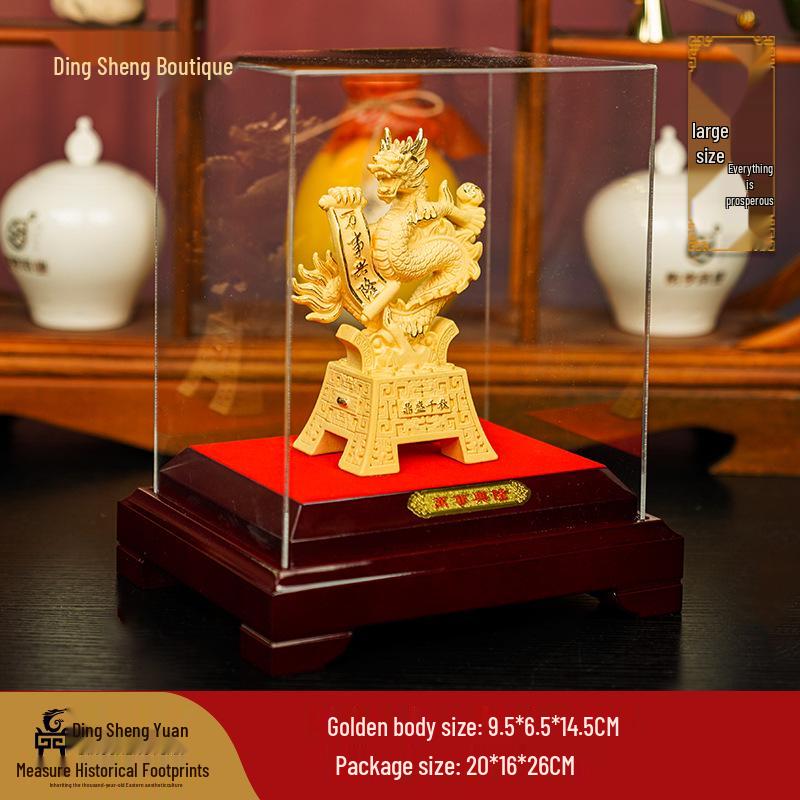 Flocked Gold Dragon Zodiac Ornament for Year of the Dragon - Wealth-Attracting Decoration and Business Gift