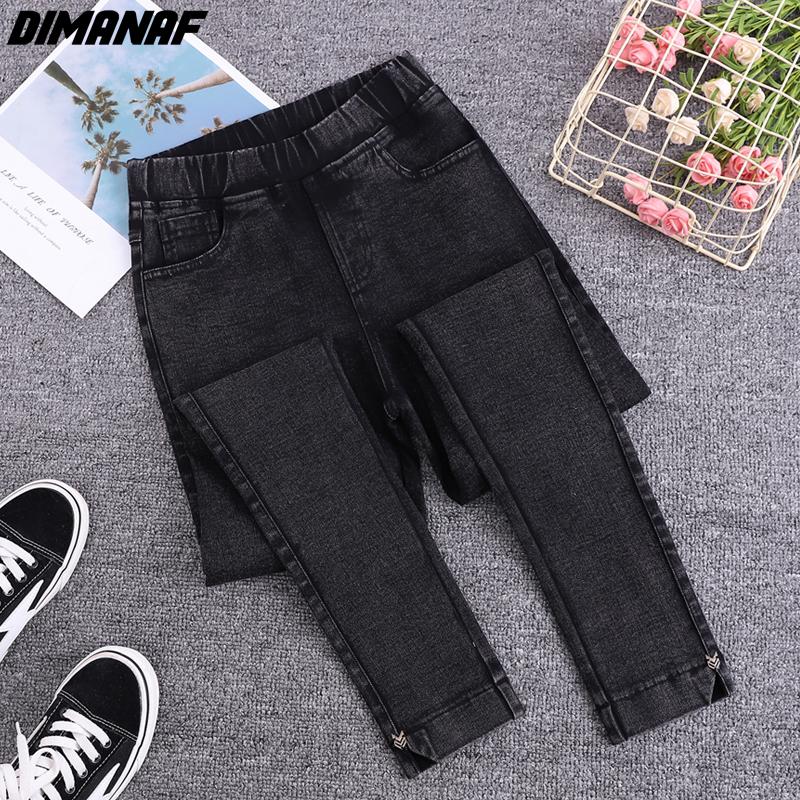 DIMANAF Plus Size Dames Jeans Winterbroek Denim Potlood Vrouwelijk Elastisch Basic Blauwe Hoge Taille Broek Oversize Mode Nieuwe Broek 4XL 5XL