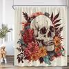 Bohemian Skull Flower Shower Curtain Flower Vintage Plant Leaves Happy Halloween Bathroom Decoration Polyester Bathtub Curtain