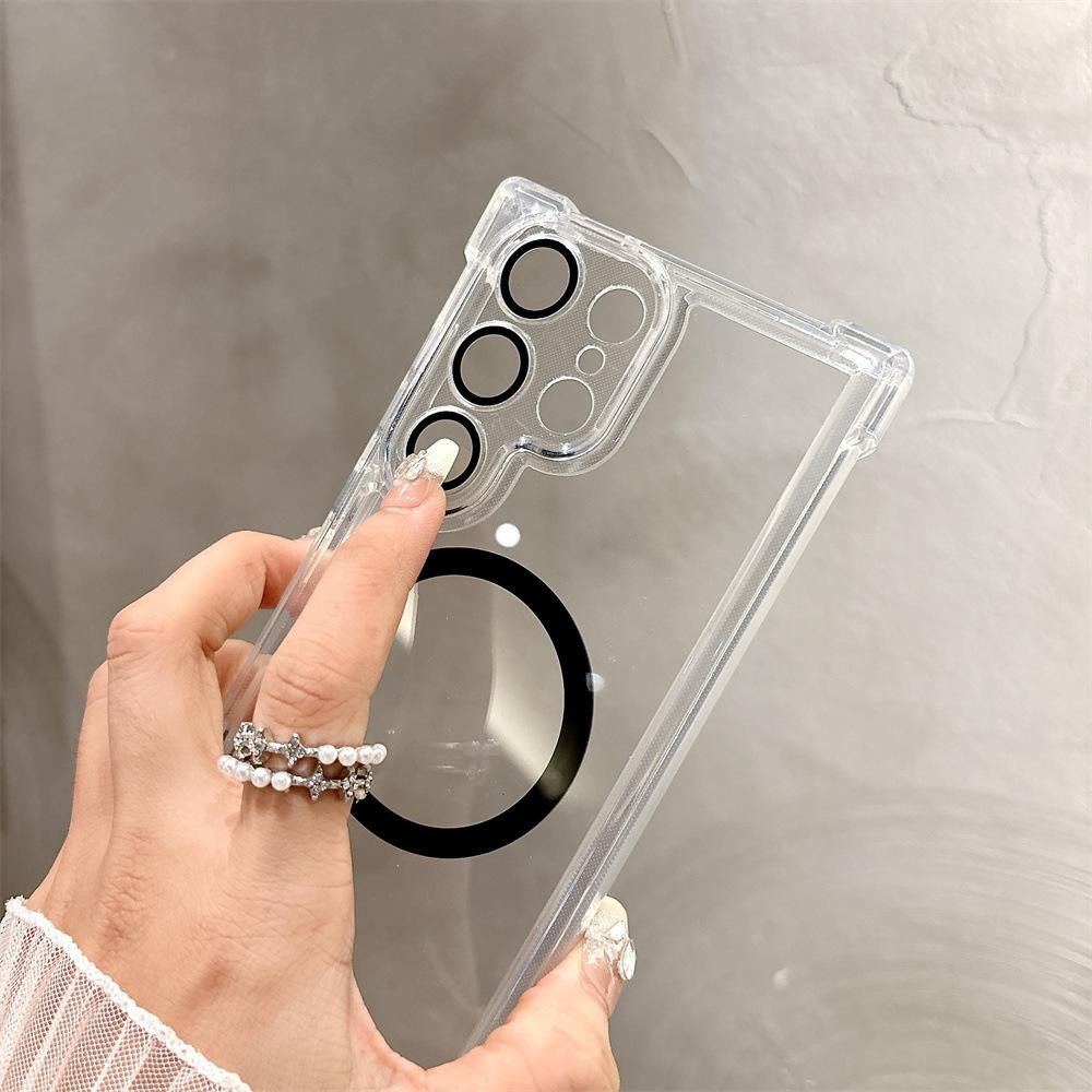Suitable for Samsung S25U Four Corner Anti Fall Transparent Anti Fall Color Magnetic Suction Mobile Phone Case S24 Lens Film Protective Case S23
