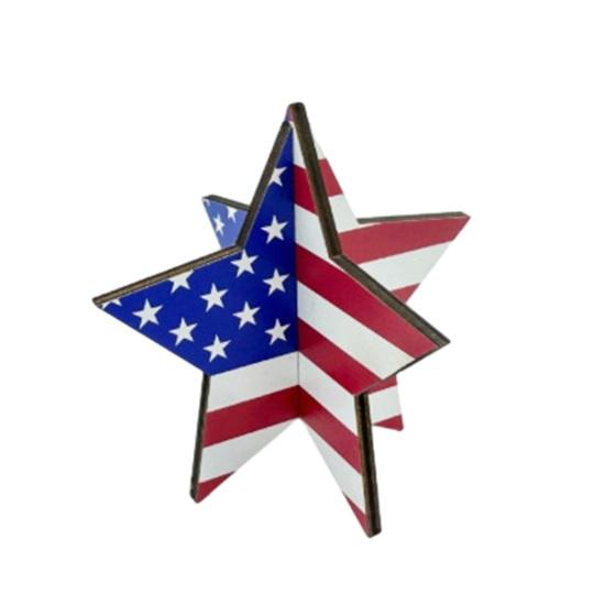 3D Wooden Stars Ornaments Patriotic American Stars and Stripes Design Tool-Free Assembly Ornament for Home Office Decor July 4th