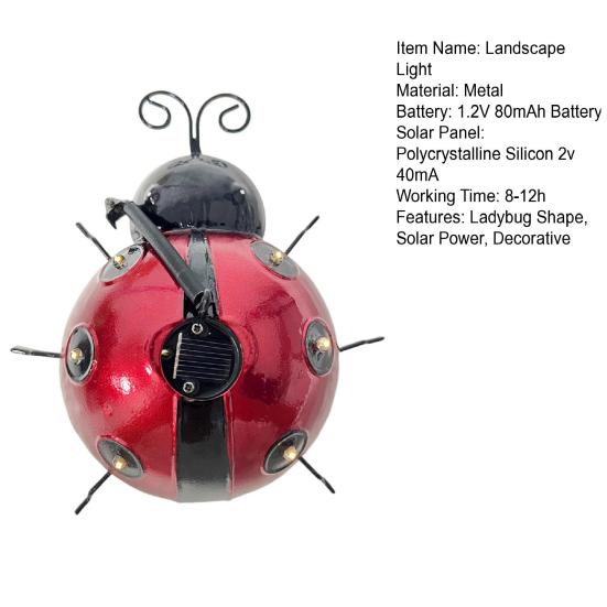 Ladybug Garden Statue Power Outdoor LED Light Solar Decorative Lamp Wrought Iron Landscape