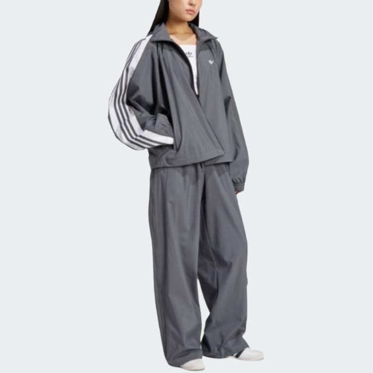 adidas Originals Logo Stripe Comfortable Zip-Up Stand Collar Jacket Women Jacket Dark-Gray JY8879