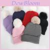 Solid Color Plush Ball Knit Hat For Women Warm Acrylic Beanie For Autumn Casual Wear