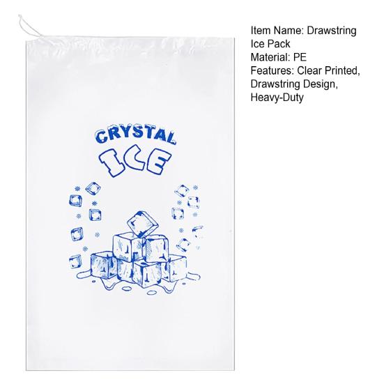 Sac à glace avec cordon de serrage, 50 pièces, imprimé Transparent, robuste, grande capacité, multi-usage, porte-glaçons Transparent, fournitures pour la maison
