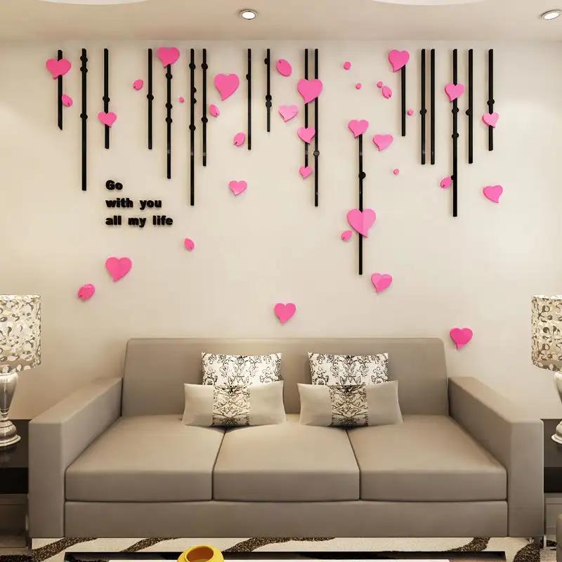Romantic 3D Wall Sticker Wedding Living Room Bedroom Backdrop TV Background Wall Decals Flower Mural Wall Art Wallpaper Sticker