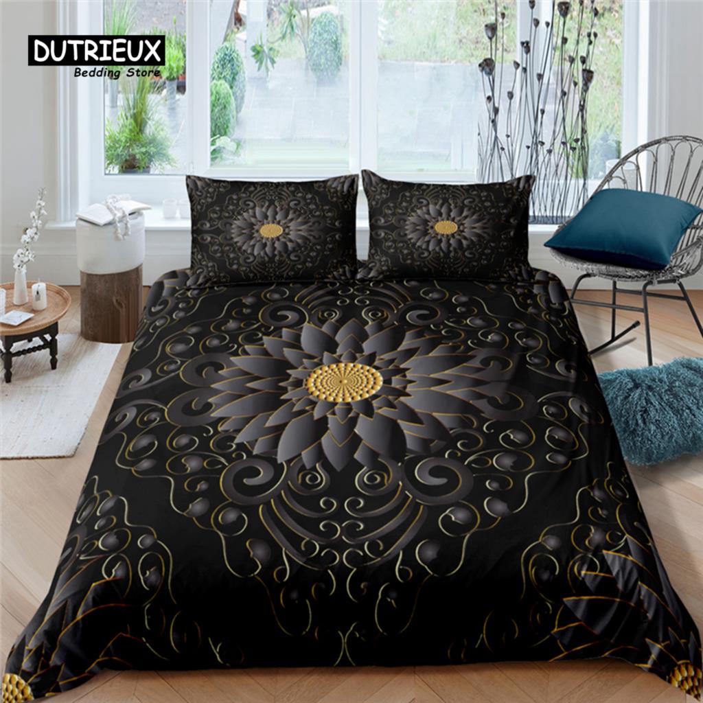 Home Living Luxury Flowers Print 2/3Pcs Soft Duvet Cover Set PillowCase Queen and King Size Kids Bedding Set EU/US/AU Size