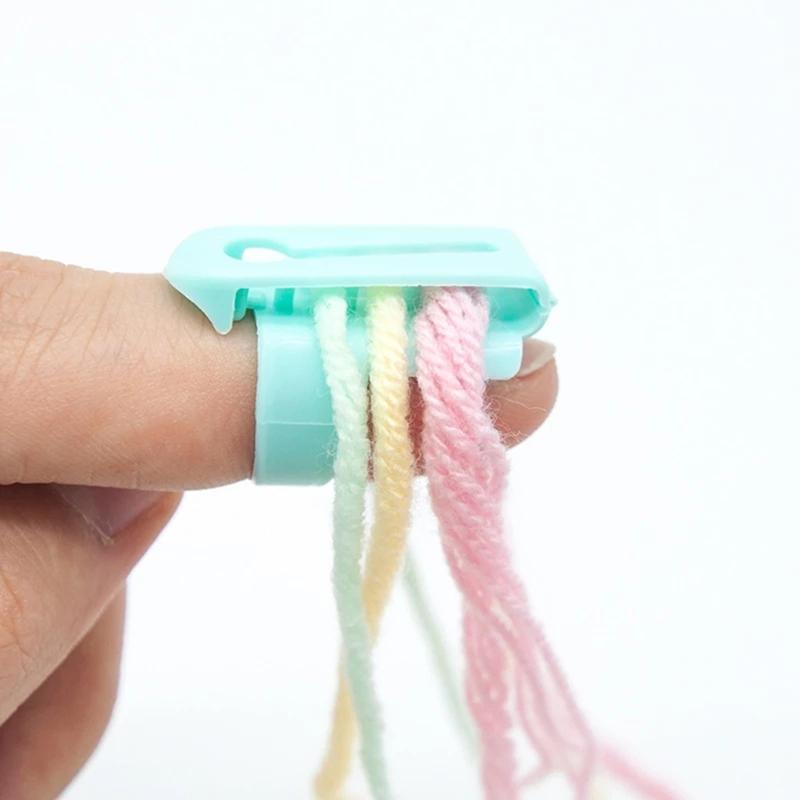 Outil de tricot de laine de pull de séparateur de doigt 4 Guide de fil dé à coudre en plastique