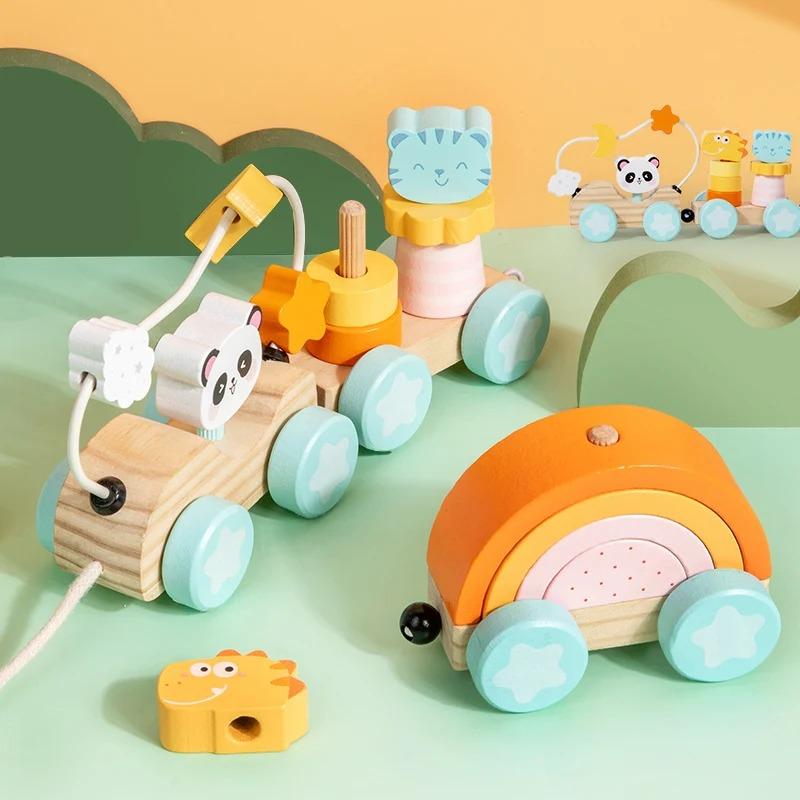Wooden Train Birthday Toy Montessori Toys Baby Educational Toys Wooden Trolley Baby Learning Toys Number Of Wood Baby's Toys