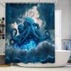 Octopus Thunderstorm Waterproof Shower Curtain for Bathroom Decor Blue Ocean Waves Print Home Decoration 72x84in (180X213cm)