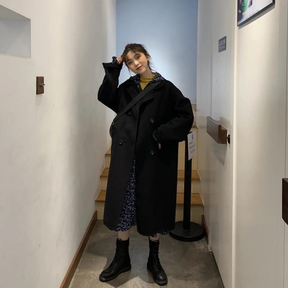 Korean Oat-Colored Wool Coat - Women's Mid-Length Loose Fit, Autumn/Winter Versatile Outerwear