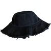 Denim Raw Edge Bucket Hat Women Japanese Solid Color Summer Fashion Sunscreen Sun Hat Casual Outdoor Solid Cap