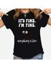 S Fashion Printed Cat Itunisex Fine I'm Fine Everything Is Fine Print T-Shirts Summer Casual Loose Round Neck