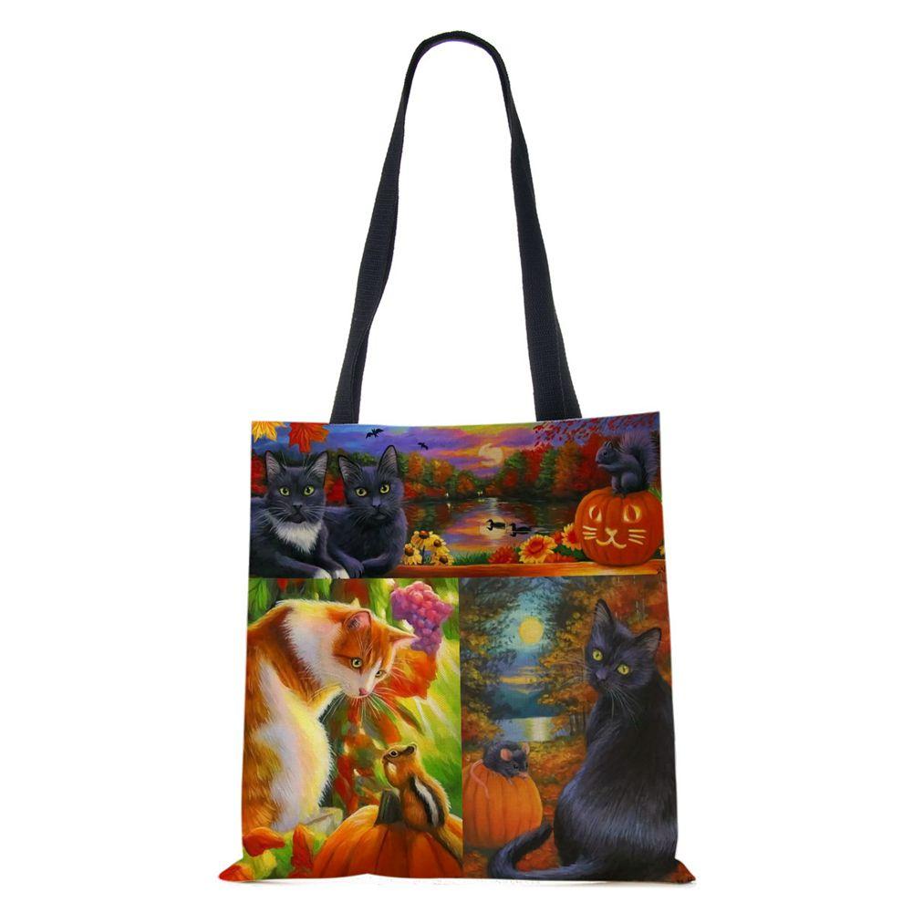 Bag Cartoon Shoulder Canvas Women Cat Harajuku 2022 Eco Reused Large Capacity Casual Handbag Shopping Travel Tote Books Bag