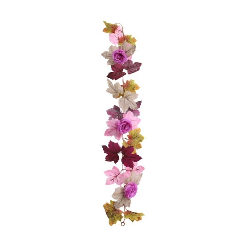 Faux Pink Maple Garlands Wreath 100cm Silk Blossomy Arrangement Centerpiece For Fall Harvest Thanksgiving Table Highlight