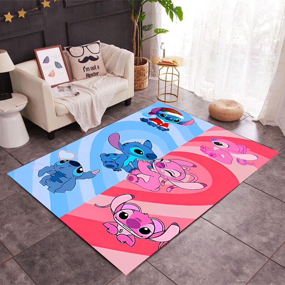 Stitch Adventure In Flowers Disney Cartoon Theme Anti-Slip Rug - Polyester, Home Decor, Suitable for Bedrooms, Living Rooms, Doorways, and Studios
