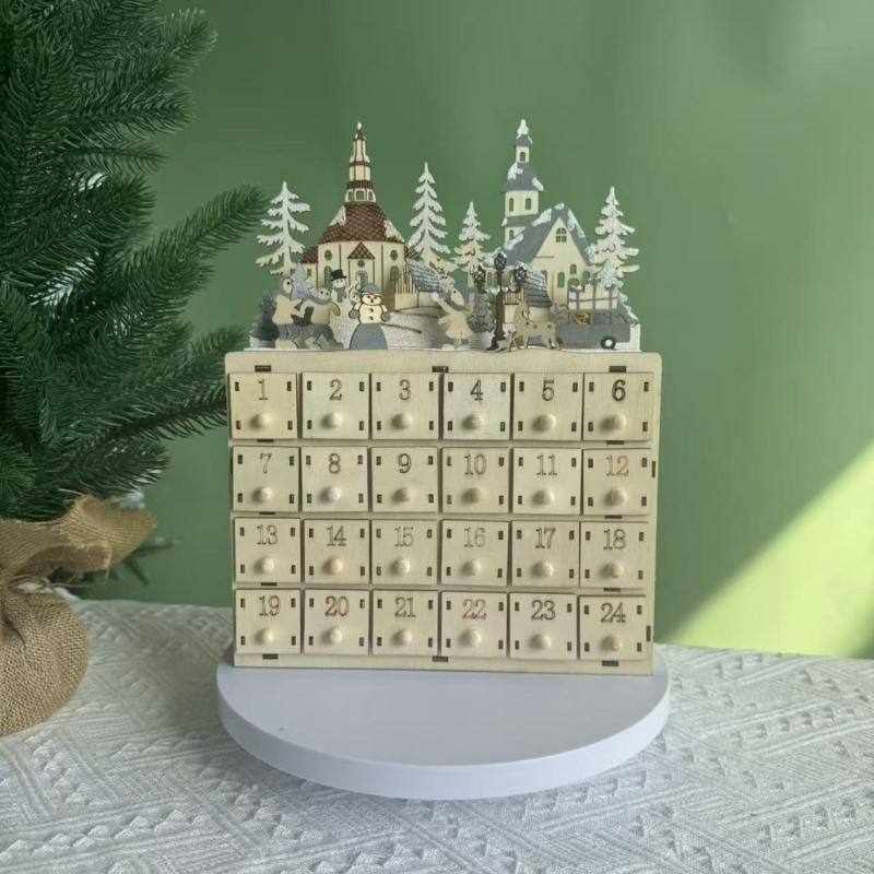 Christmas Tree and House Advent Calendar 24 Storage Drawers Desktop Ornament Holiday Gift Stylish Home Decoration