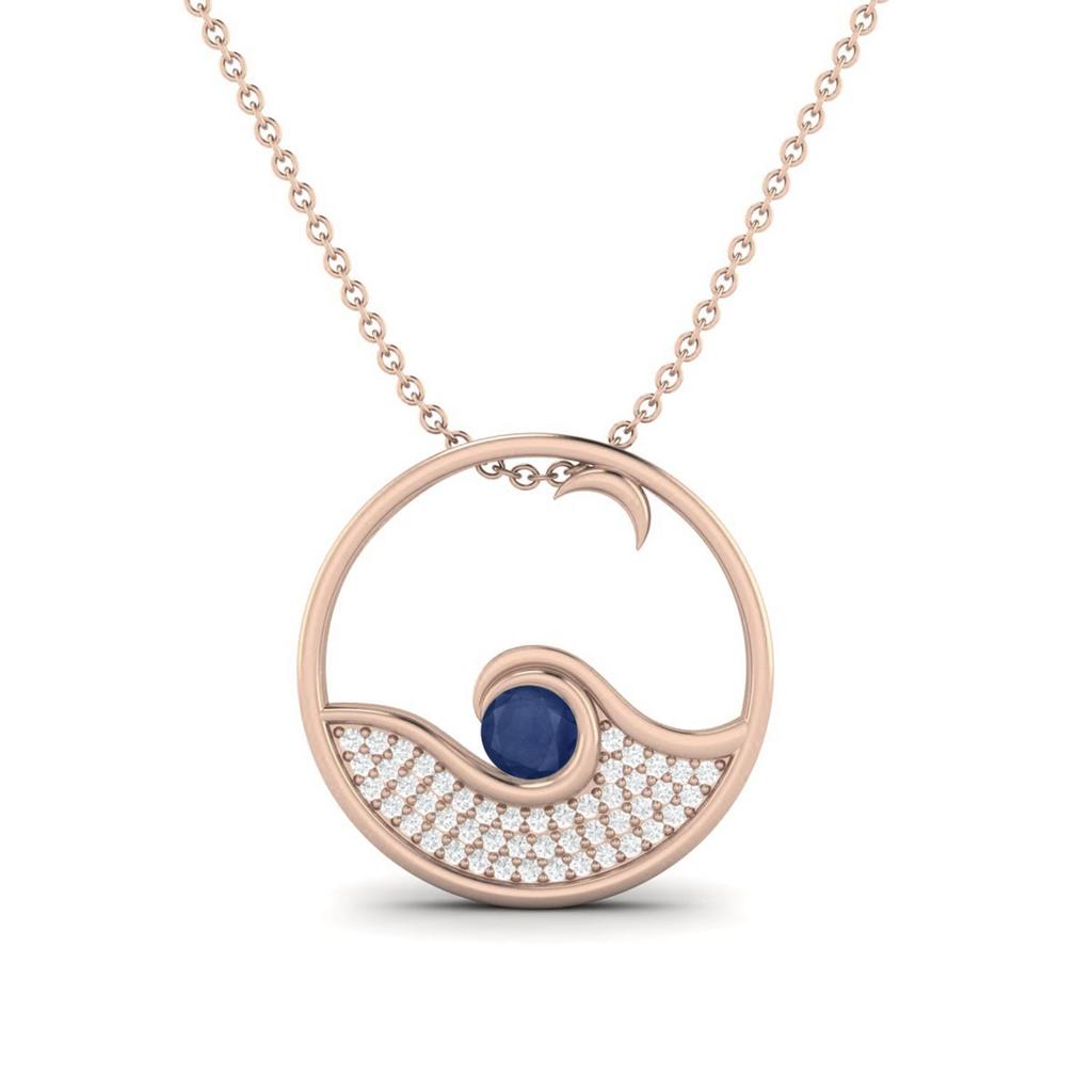 Blue Sapphire Ocean Wave Necklace-925 Sterling Silver