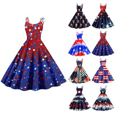 Women's  Casual Fashion Independence Day Print Sexy Off Shoulder Punk Retro Skirt