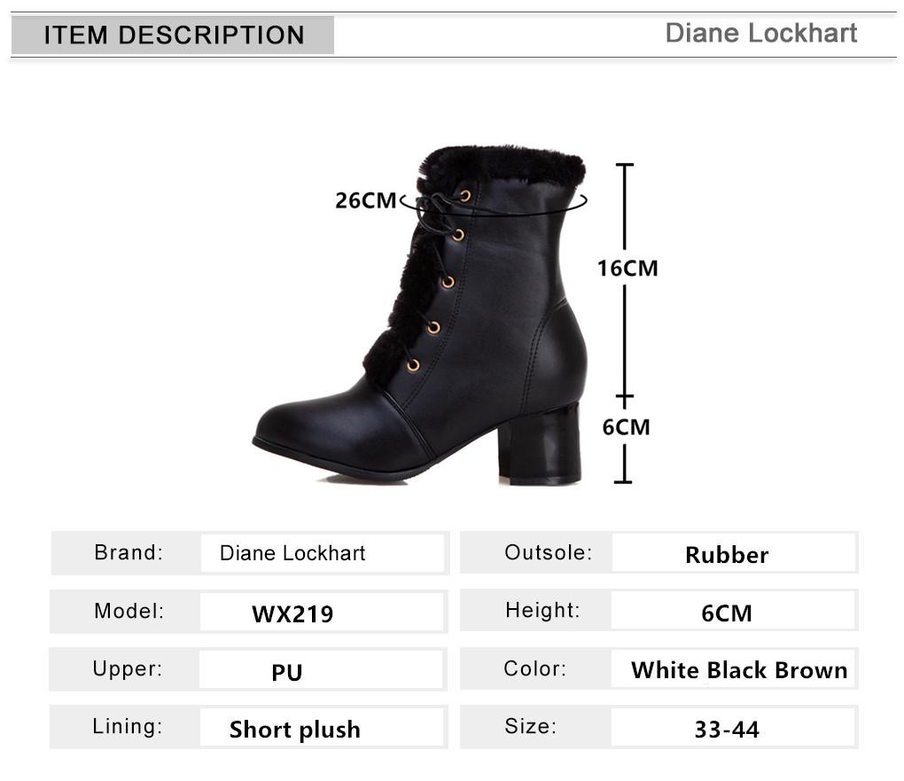 Autumn Winter Fur Women Ankle Boots Quality Solid Lace-up Ladies Shoes Fashion Square High Heels Boats Botines Mujer 33