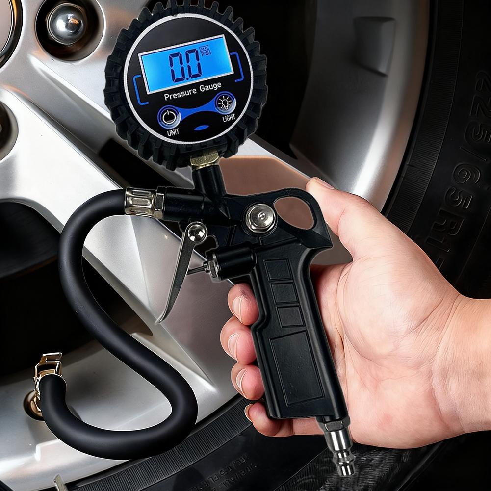 Digital Display Tire Pressure Gun Auto Tire Inflator Gauge Tire Air Motorcycle Digital Pressure Chuck 50 PSI Trucks, Cars, E7B9