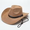 Spring and Autumn Men and Women Couples Big Eaves Western Cowboy Hat Sunshade Retro Classic Jazz Top Hat Suede with Windbreak Rope