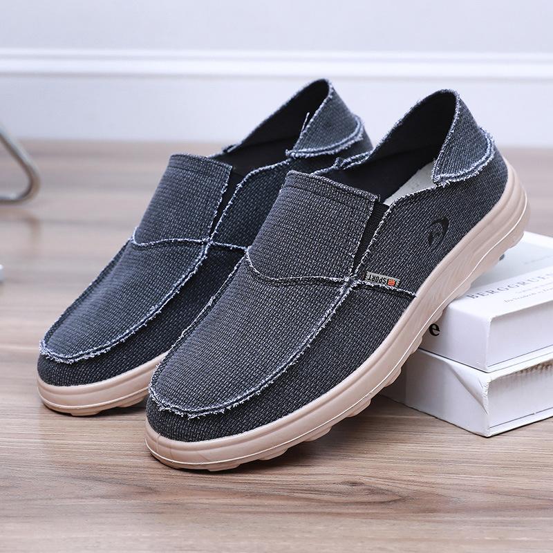 Spring Men's Casual Canvas Slip-On Shoes Breathable Lightweight Two-Purpose Lazy Shoes Single Shoes Comfortable Flat Bottom