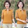 T-shirt da Donna di Mezza Età Top Manica Lunga Colletto alla Coreana Camicia Base da Mamma Vestiti Primaverili Nuova Blusa
