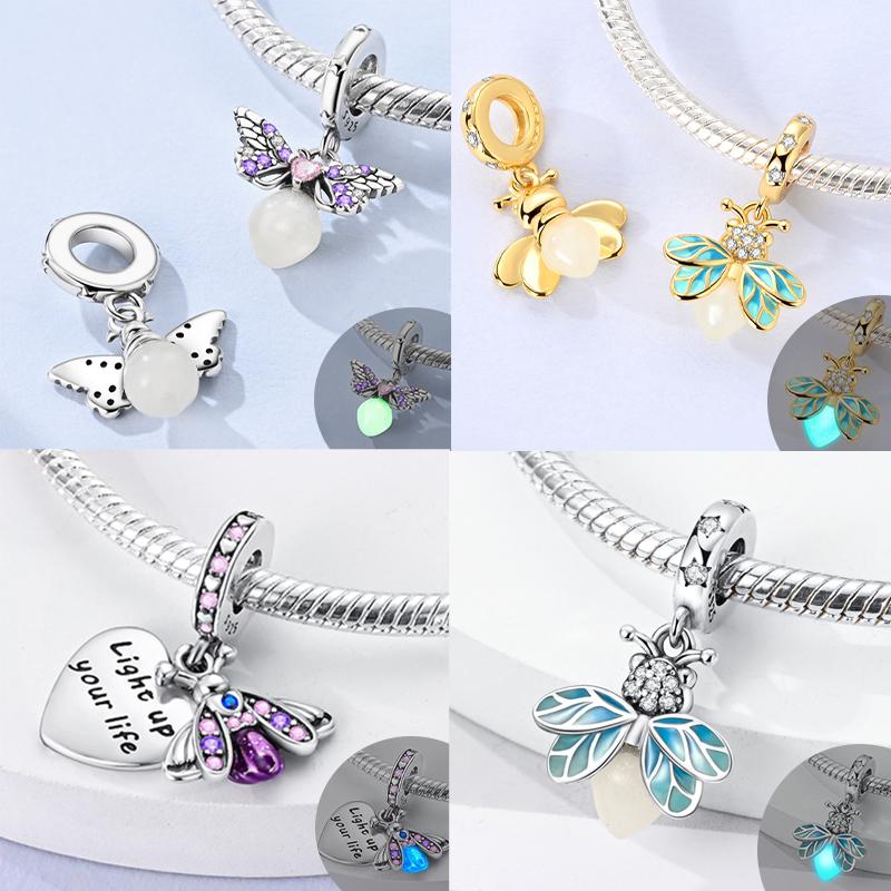 Silve Charm Bead Charms Bead Charms Luminous Firefly Butterfly Bee Hummingbird Charm Ideal For Bracelets Bangle Woman Jewellery Gift