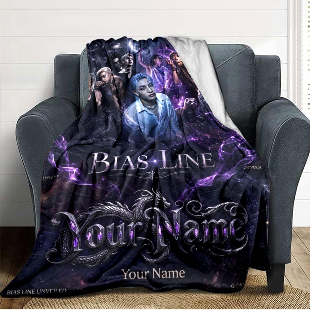 Name Custom Stray Kids Print Flannel Blanket High Quality Warm Comfortable Cover for All Seasons Perfect for Gifts Home Decor