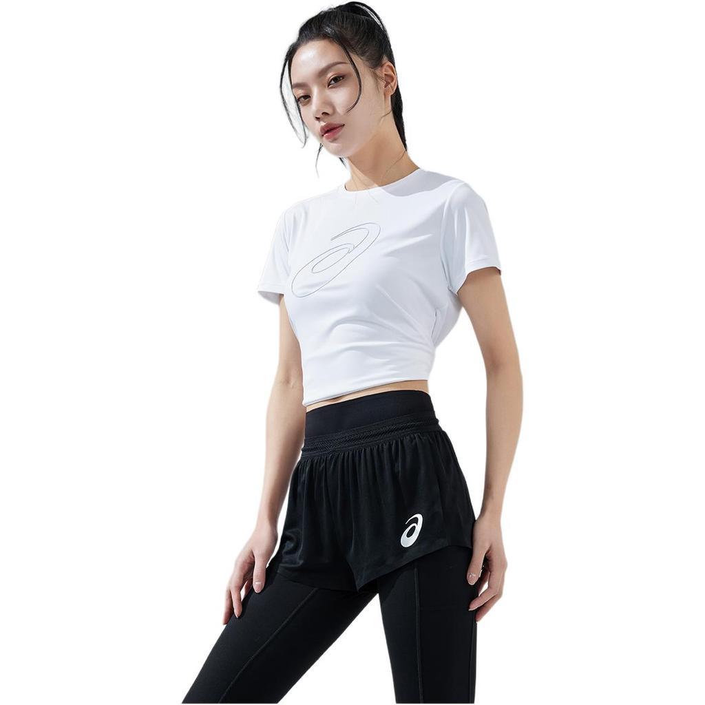 Asics Pantalones cortos deportivos de punto transpirables de secado rápido con estampado de logotipo para mujer pantalones cortos Negro 2092A389-001