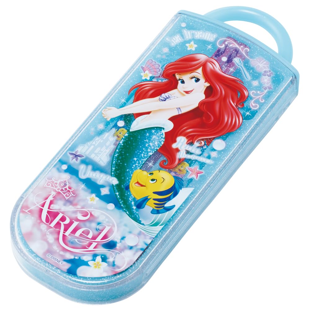 Skater Conjunto de lancheira trio pauzinhos colher garfo talheres infantis tratamento antibacteriano fácil de abrir tipo deslizante feito no Japão Disney Ariel 24 TACC2AG