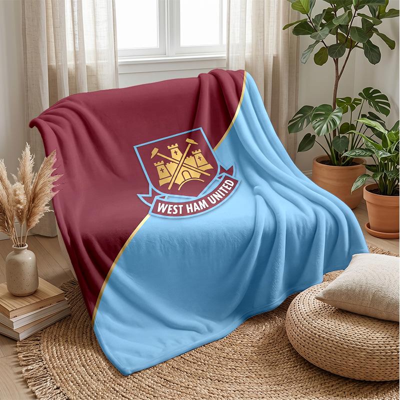 Flanelová deka West Ham United Football Print, Mäkká teplá ľahká prehozová deka na pohovku posteľ kempovanie