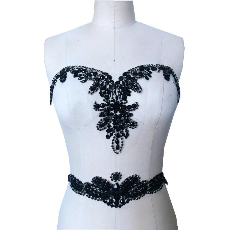 Hand-Sewn DIY Sweetheart Appliques Evening Dress Rhinestone Sequins Embellishment Patch Sew-on Bridal Gown Trim Accessories