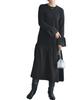 Pierrot Knit Rayon Flared Size Black Mixed-Material Dress, Blend, Gathered, Silhouette, Women's, M,