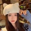 Cute Cat Ear Beret Hat for Women In Autumn and Winter New Style Versatile Little Pumpkin Hat Japanese Woolen Warm Painter Hat